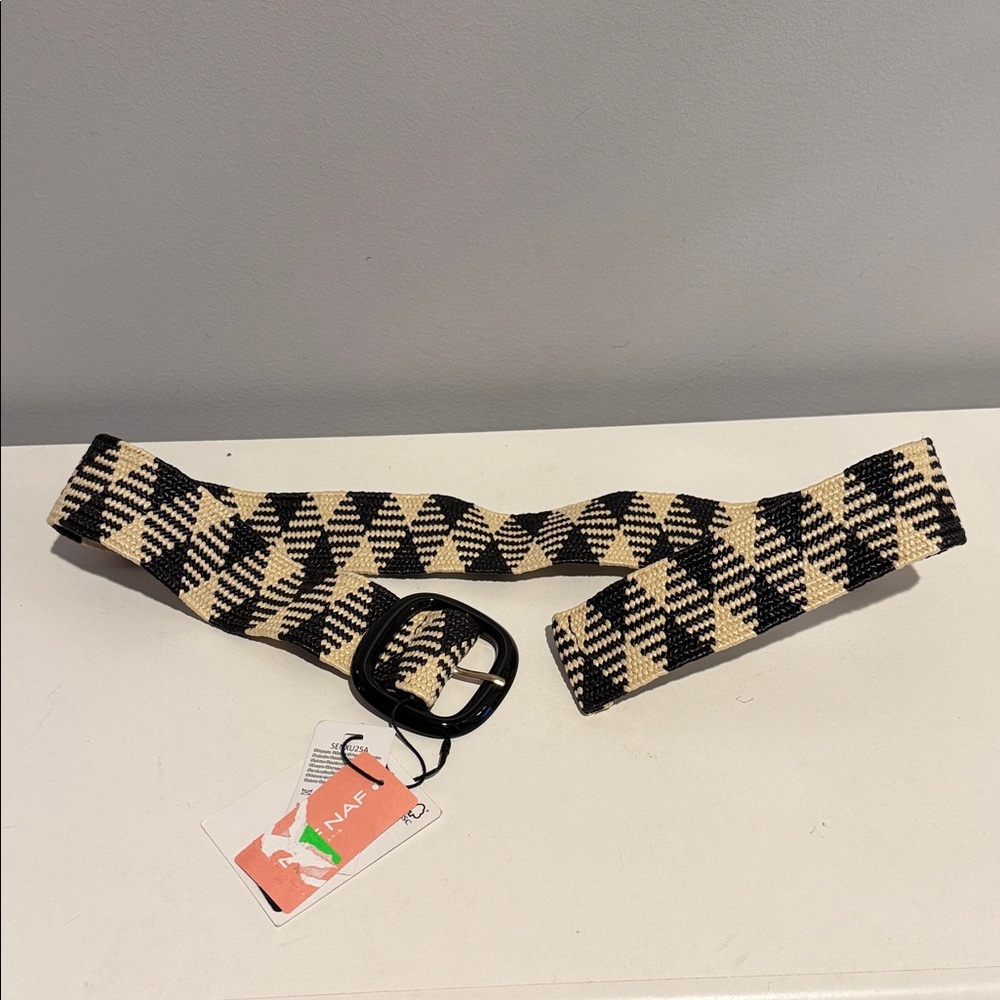 NAF NAF Black and Cream Geometric Belt
